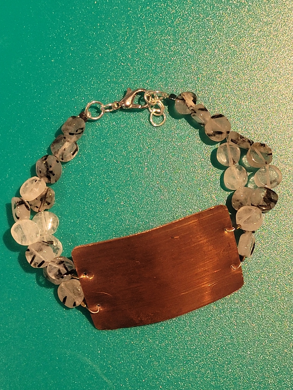 Black Rutilated Quartz Bracelet with Copper Plate